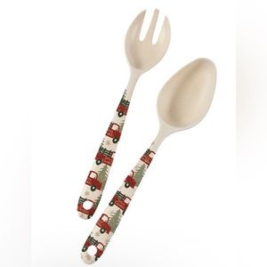 Christmas Serving Utensils, Red Truck Serving Spoon & Serving Fork Set Of 2